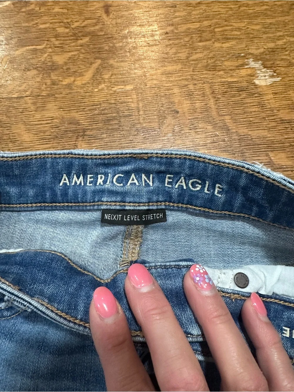 American Eagle Outfitters high‎ rise shortie sz 2 Distressed Blue Denim Shorts